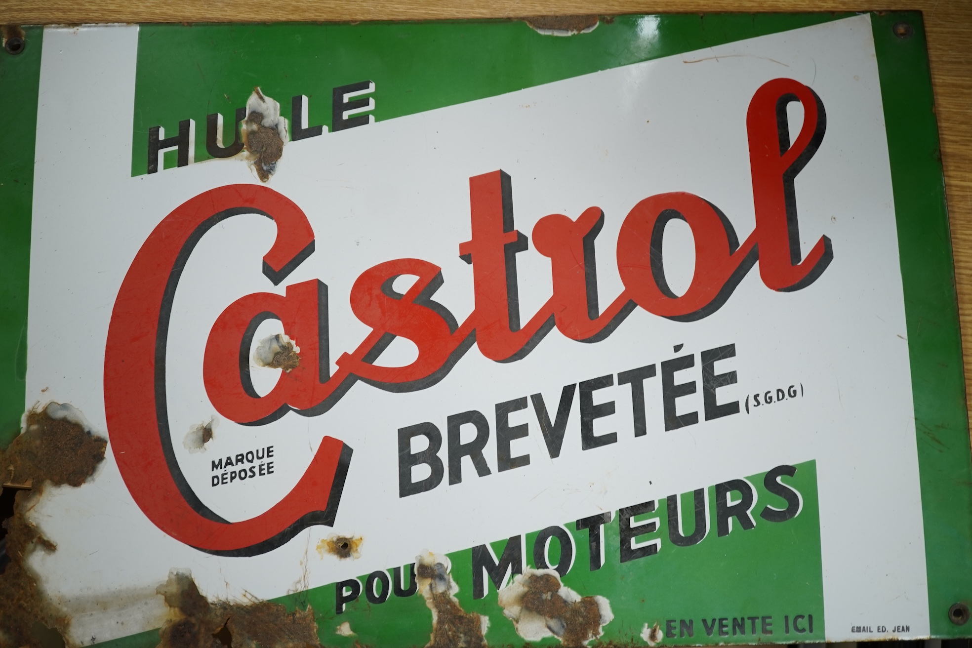 A French enamel 'CASTROL' advertising sign, 60cm x 46cm